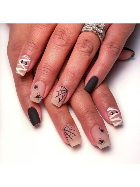 Amazon Other - 2/$10 Halloween Mummy & Spider Matte Nail Set - Black & Nude